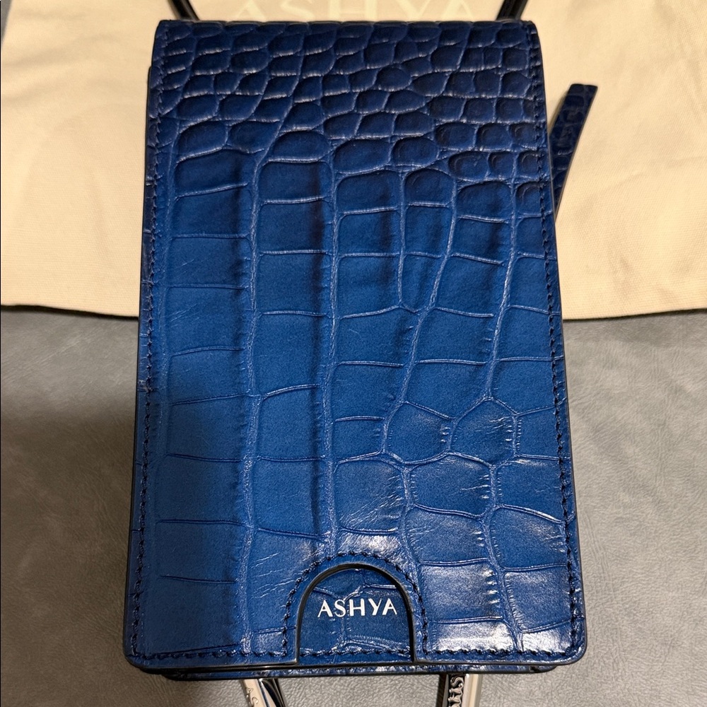 Blue Croc-Embossed Unisex Bolo Bag - Picture 2 of 14